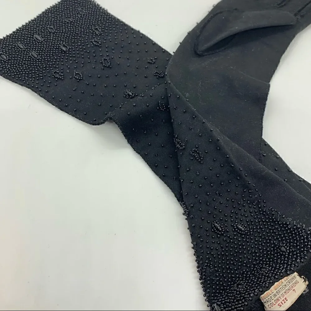 Black Beaded Detail Handmade Vintage Gloves